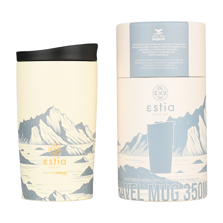 Estia Ποτήρι Θερμός  Save The Aegean 350ml Εκρού Με Βουνά Alpine Essence Travel Mug