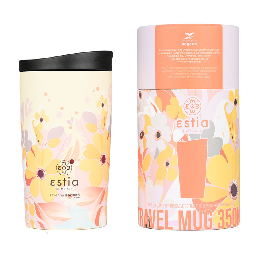 Estia Ποτήρι Θερμός  Save The Aegean 350ml Εκρού Με Λουλούδια Spring Sonata Travel Mug