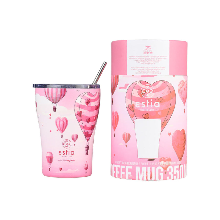 Estia Ποτήρι Θερμός Save The Aegean 350ml Ροζ Με Αερόστατο Love Ascend