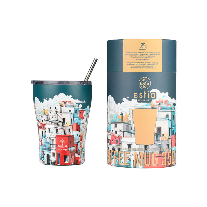 Estia Ποτήρι Θερμός  Save The Aegean 350ml Πετρόλ Με Σπίτια Urban Mythos Coffee Mug