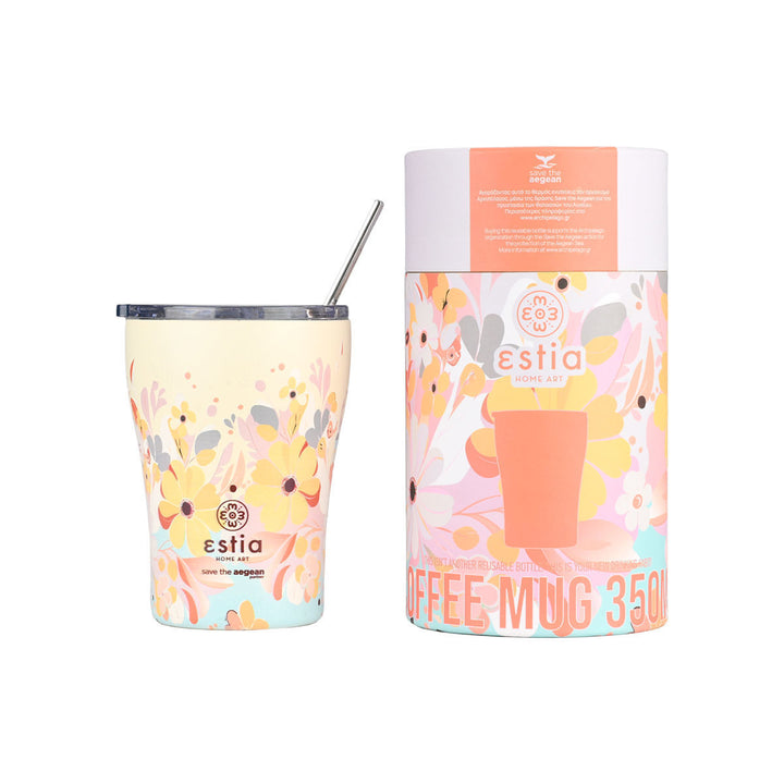 Estia Ποτήρι Θερμός  Save The Aegean 350ml Εκρού Με Λουλούδια Spring Sonata Coffee Mug