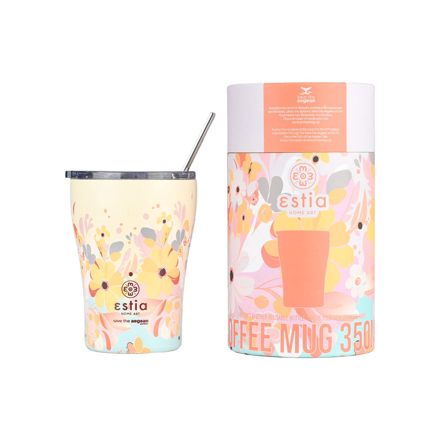 Estia Ποτήρι Θερμός  Save The Aegean 350ml Εκρού Με Λουλούδια Spring Sonata Coffee Mug