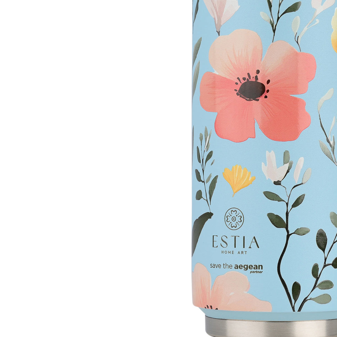 Estia Ποτήρι Θερμός Με Καλαμάκι Save The Aegean 500ml Γαλάζιο Φλοράλ Sky Garden