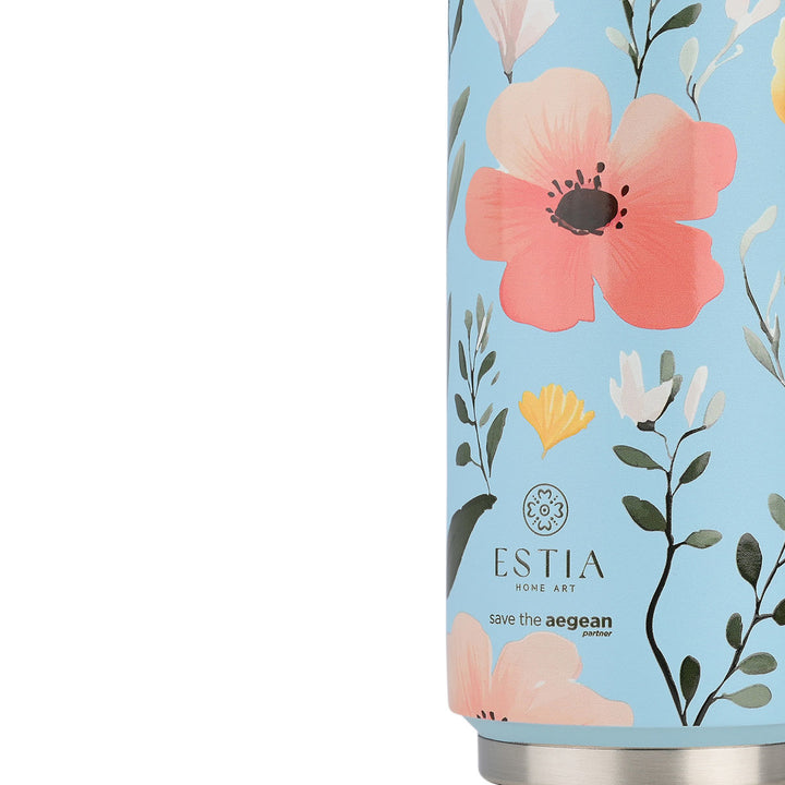 Estia Ποτήρι Θερμός Με Καλαμάκι Save The Aegean 500ml Γαλάζιο Φλοράλ Sky Garden