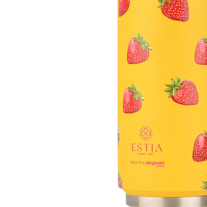 Estia Ποτήρι Θερμός Με Καλαμάκι Save The Aegean 500ml Πορτοκαλί Με Φράουλες Berry Bright
