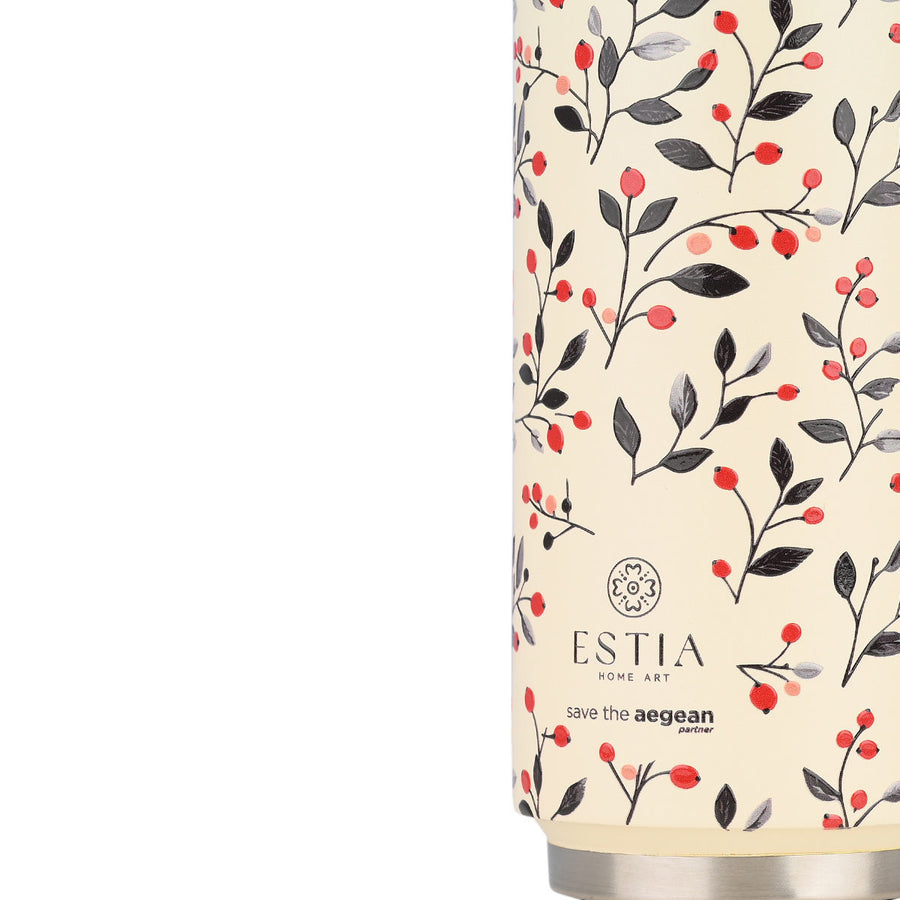 Estia Ποτήρι Θερμός Με Καλαμάκι Save The Aegean 500ml Μπεζ Φλοράλ Bloom Beige