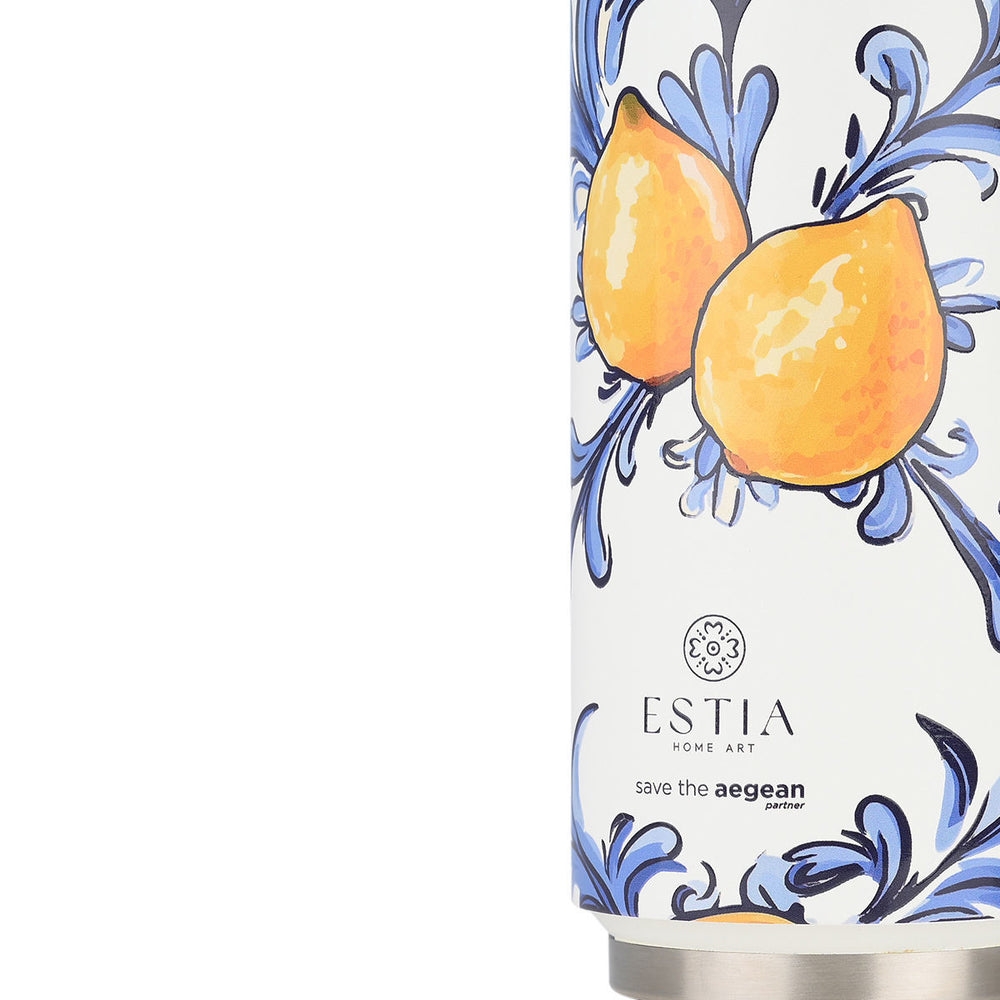 Estia Ποτήρι Θερμός Με Καλαμάκι Save The Aegean 500ml Μπλε-Λευκό-Κίτρινο Με Λεμόνια Amalfi Coast Travel Cup