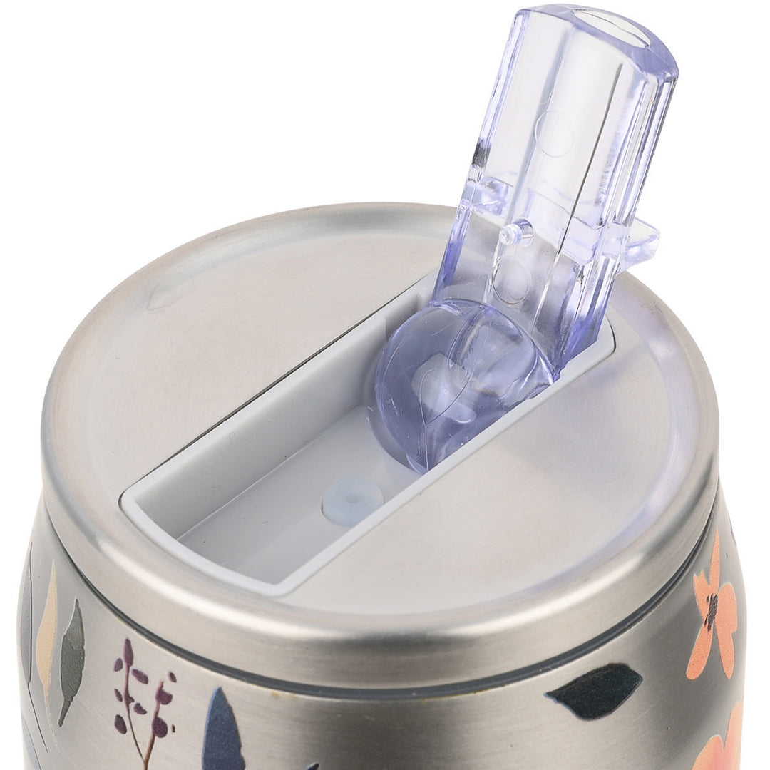 Estia Ποτήρι Θερμός Με Καλαμάκι Save The Aegean 500ml Μεταλλικό Φλοράλ Silver Botanic Travel Cup