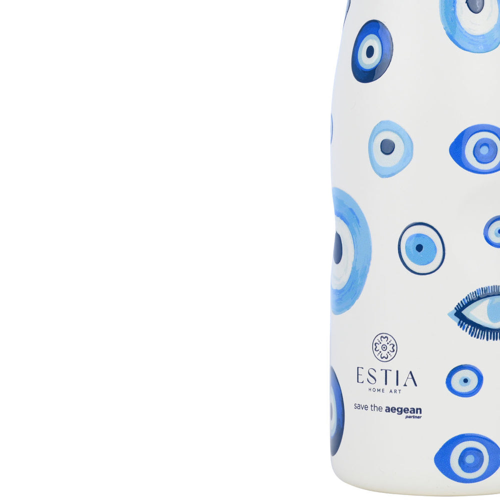Estia Μπουκάλι Θερμός Save The Aegean 500ml Λευκό-Μπλε Spirit Of Luck