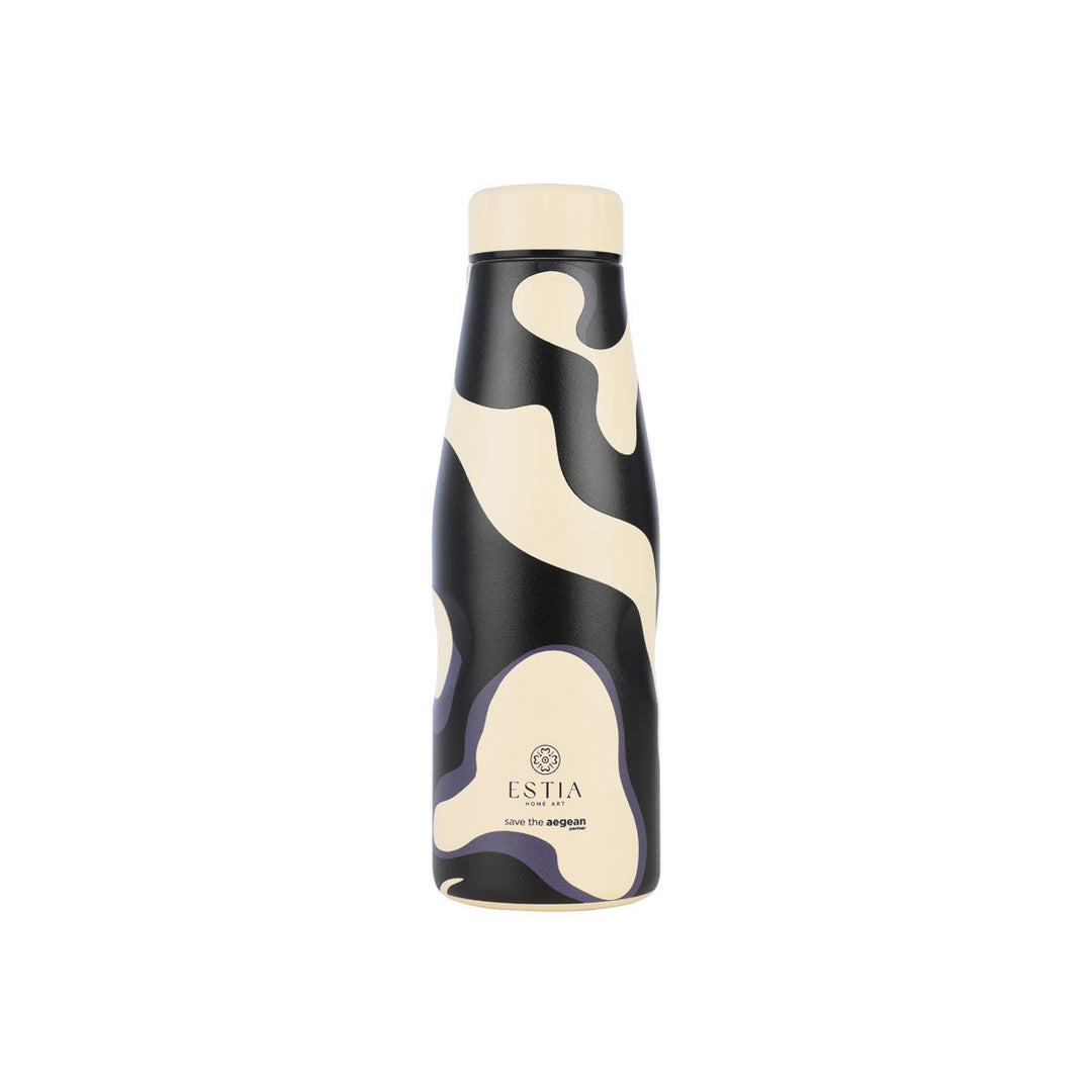 Παγούρι Estia Bold Drift σε μπεζ και μαύρη απόχρωση με minimal abstract μοτίβο και ματ φινίρισμα.