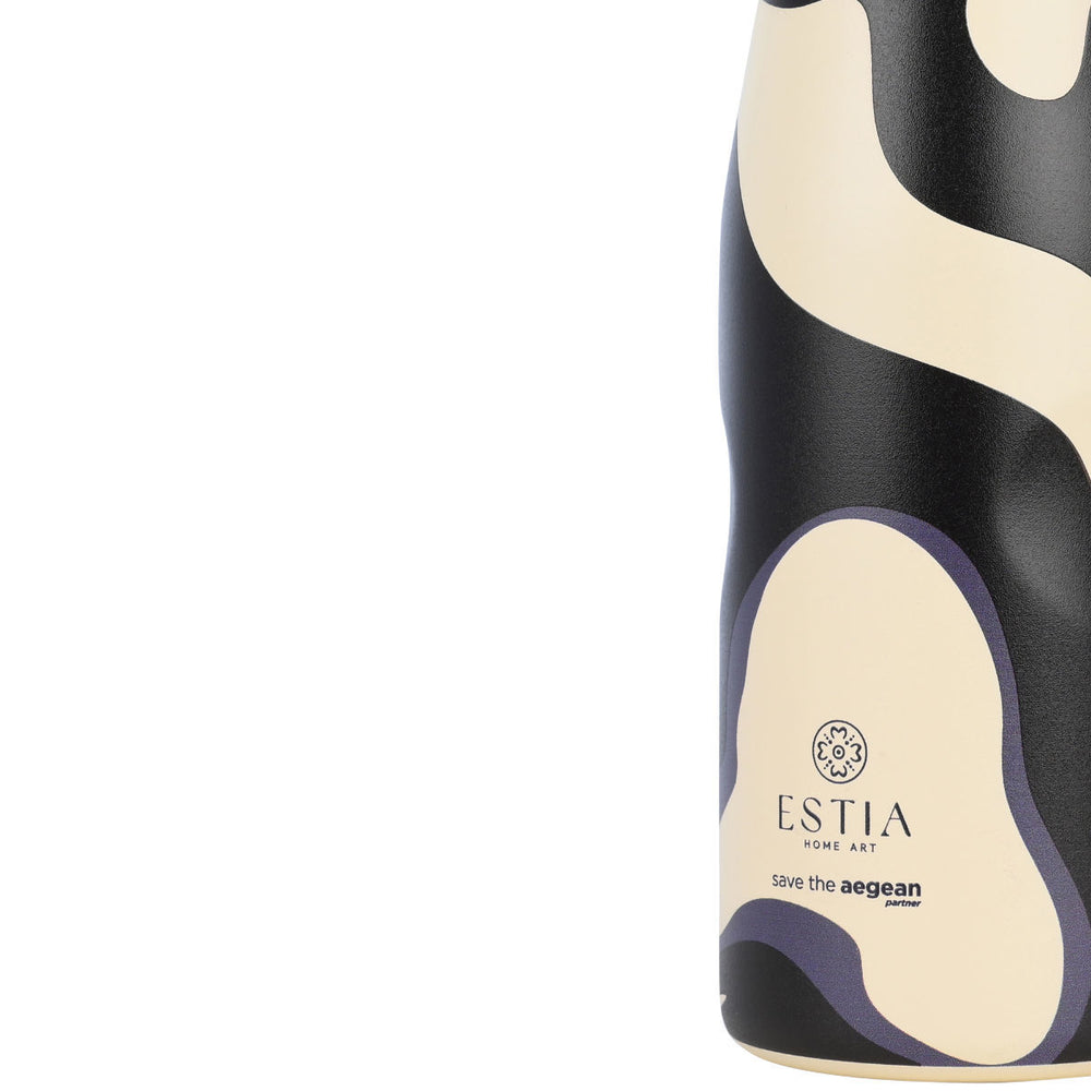 Estia Μπουκάλι Θερμός Save The Aegean 500ml Εκρού Μαύρο Bold Drift Travel Flask