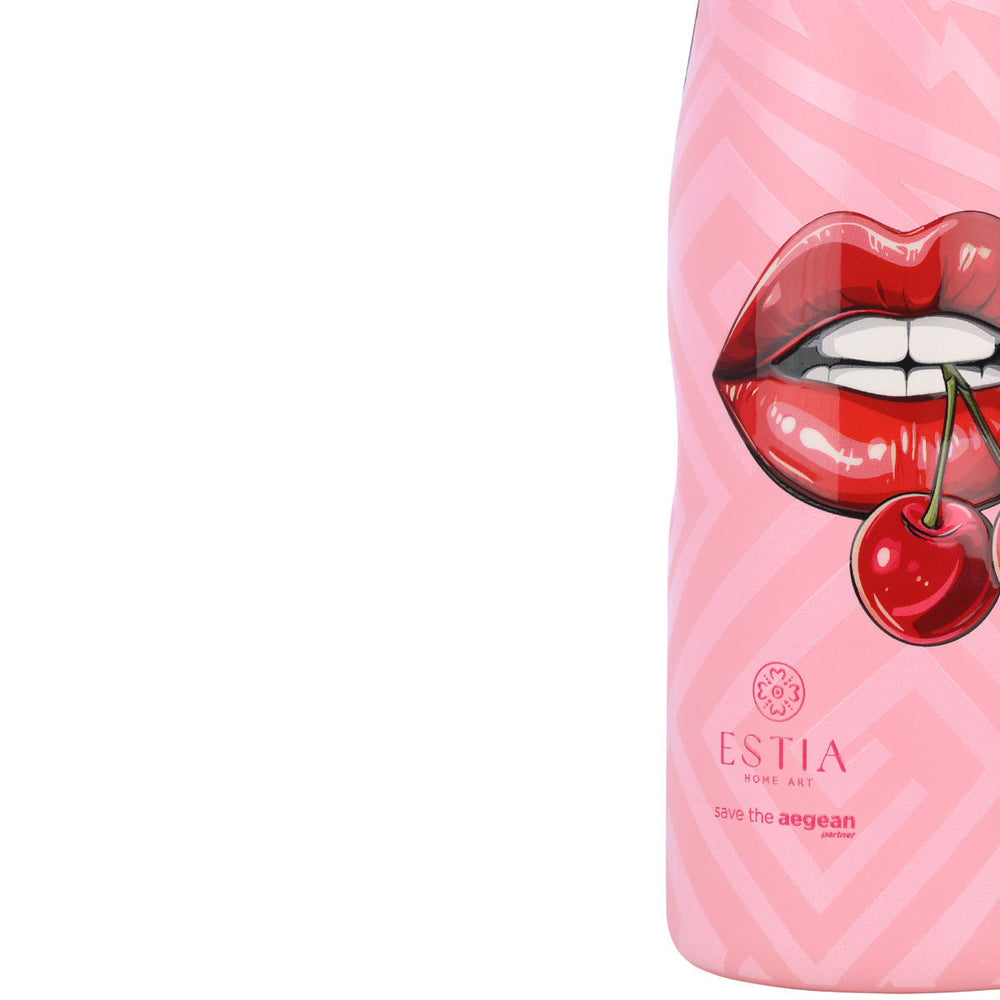 Estia Μπουκάλι Θερμός Save The Aegean 500ml Ροζ Με Σχέδιο Blush Pop Travel Flask