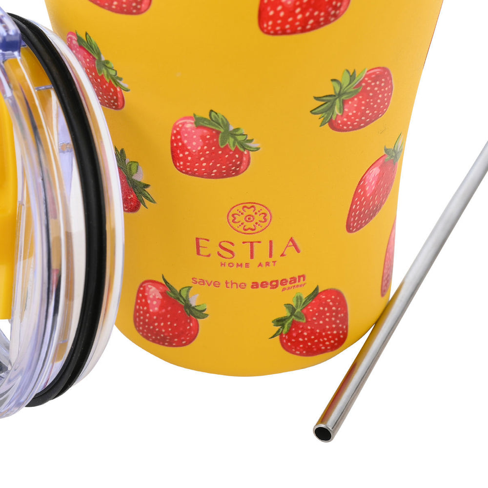 Estia Ποτήρι Θερμός Save The Aegean 350ml Πορτοκαλί Με Φράουλες Berry Bright