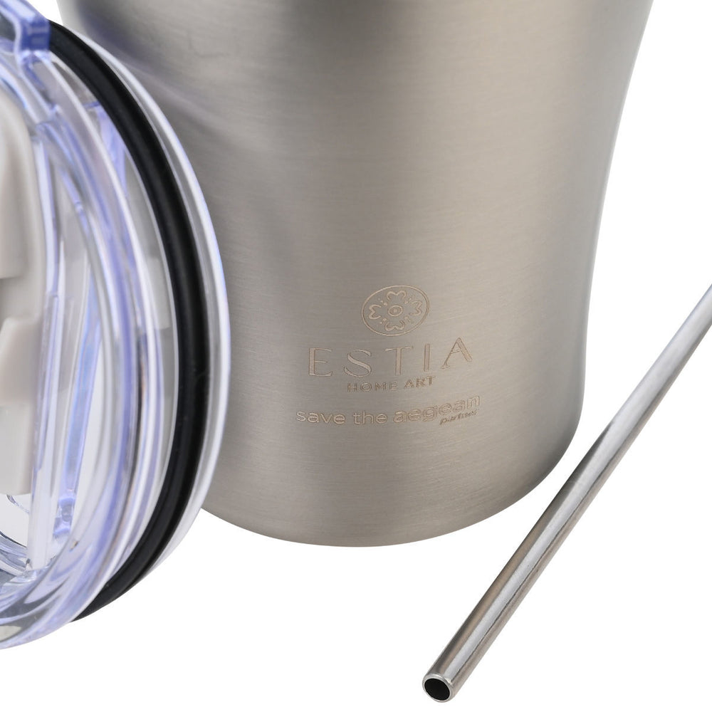 Estia Ποτήρι Θερμός  Save The Aegean 350ml Ασημί Inox Steel Flow Coffee Mug