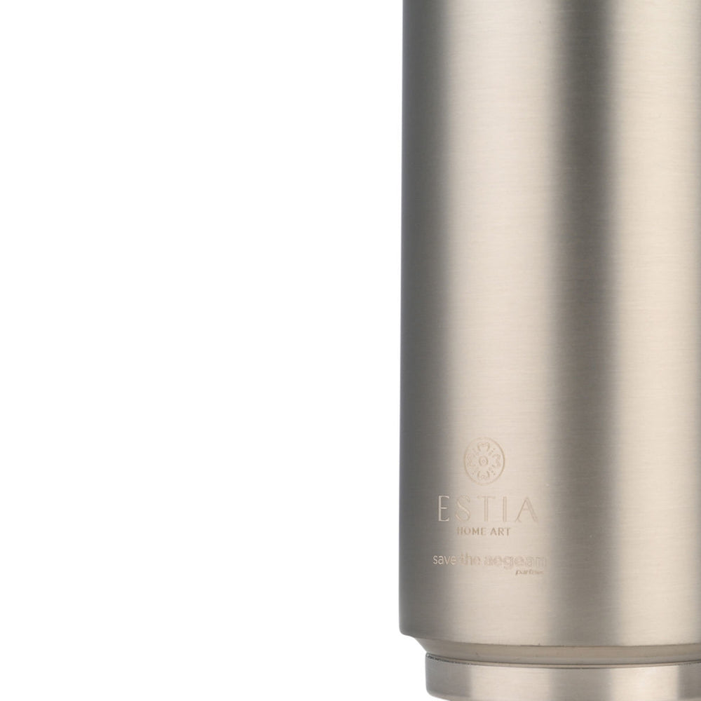 Estia Ποτήρι Θερμός Με Καλαμάκι Save The Aegean 500ml Ασημί Inox Steel Flow Travel Cup