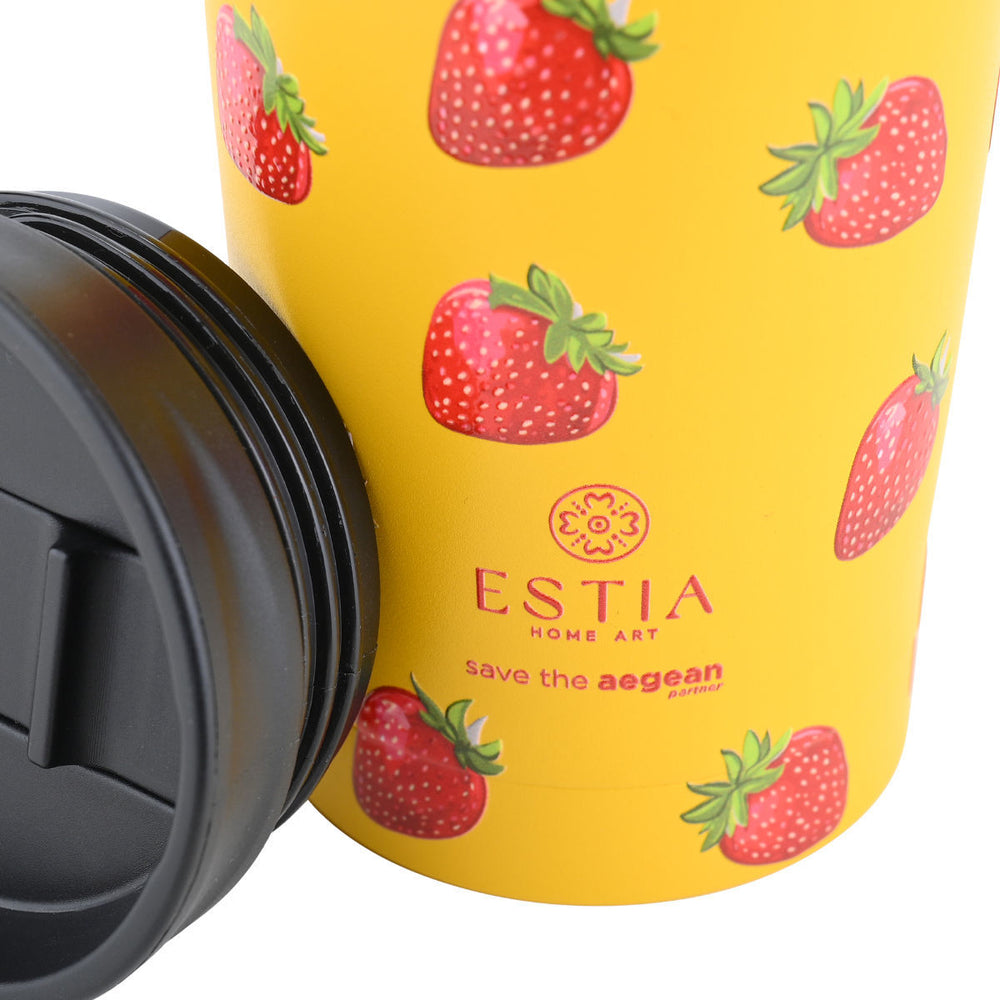 Estia Ποτήρι Θερμός  Save The Aegean 350ml Πορτοκαλί Με Φράουλες Berry Bright Travel Mug