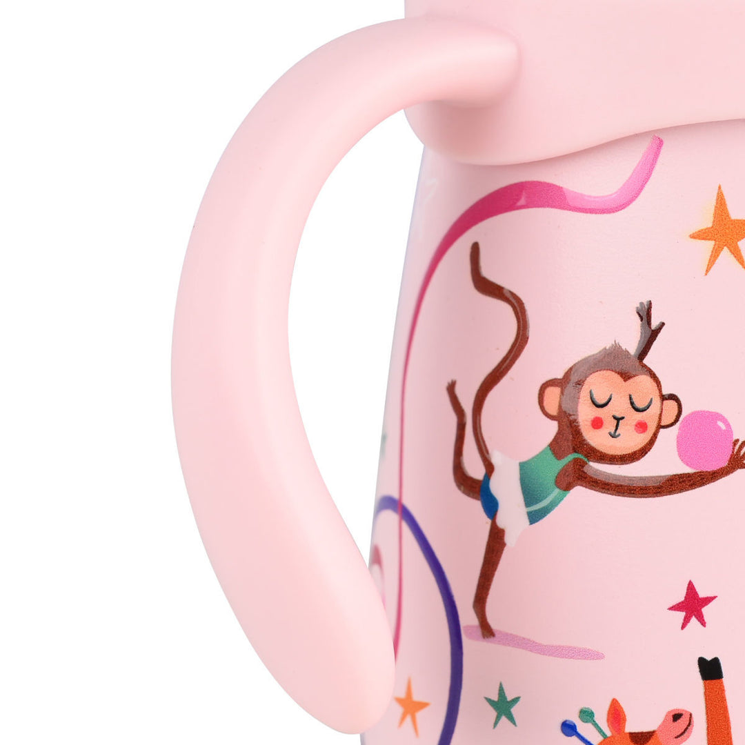 Estia Θερμός Παιδικό Με Καλαμάκι Και Λαβές 300ml Ροζ Με Ζωάκια Wild Stunts