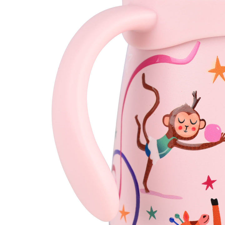 Estia Θερμός Παιδικό Με Καλαμάκι Και Λαβές 300ml Ροζ Με Ζωάκια Wild Stunts