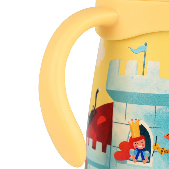 Estia Θερμός Παιδικό Με Λαβές Και Καλαμάκι 300ml Κίτρινο Με Κάστρο & Δεινοσαύρους Fortress Dragon