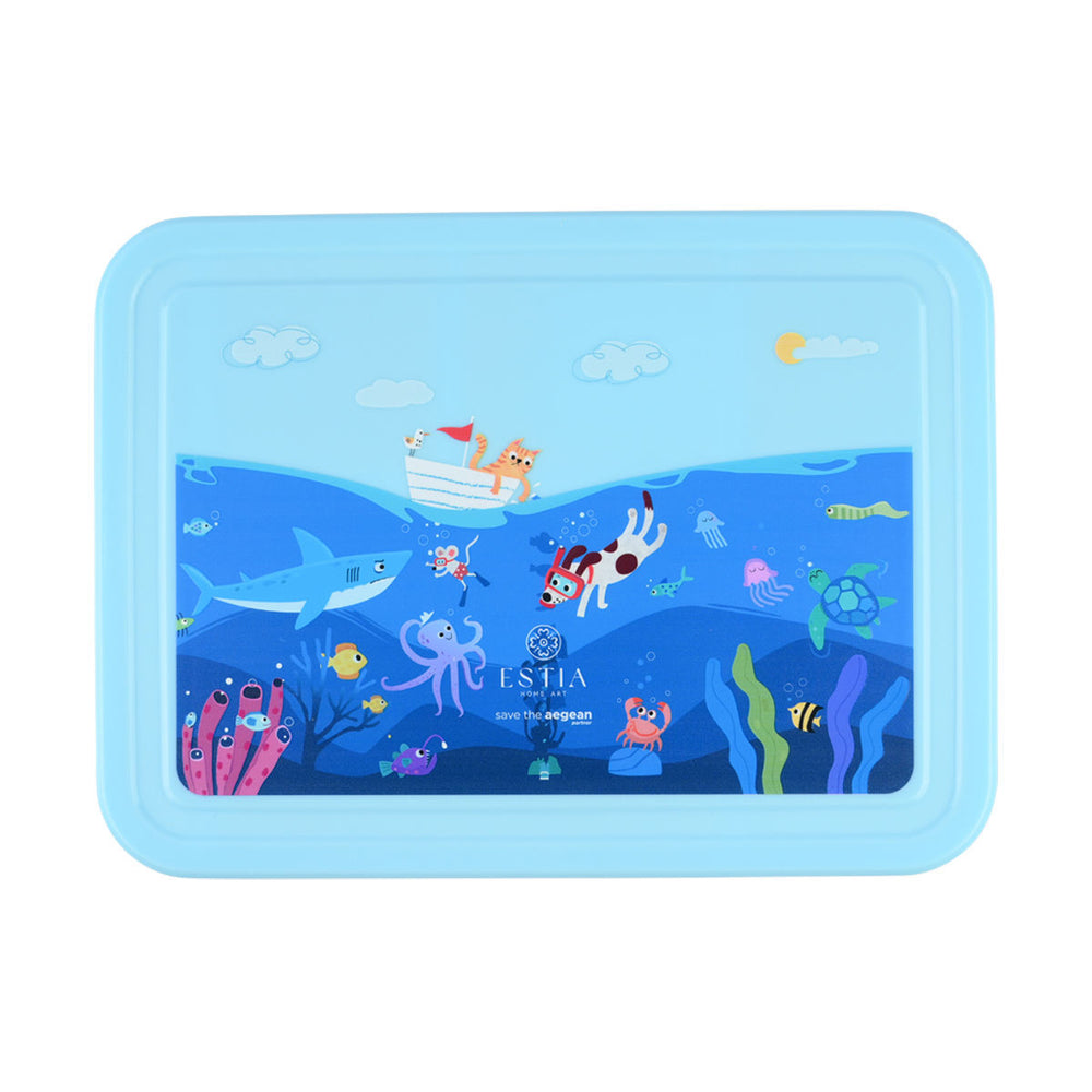 Τάπερ Estia Παιδικό Με 5 Θήκες Κουτάλι Και Πιρούνι 1330ml Μπλε Ocean Play