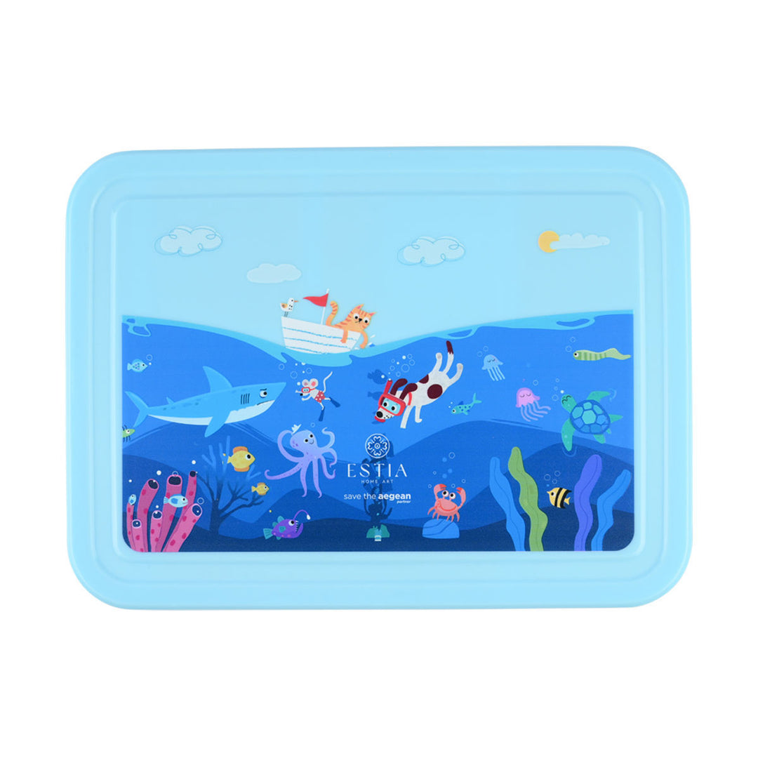 Τάπερ Estia Παιδικό Με 5 Θήκες Κουτάλι Και Πιρούνι 1330ml Μπλε Ocean Play