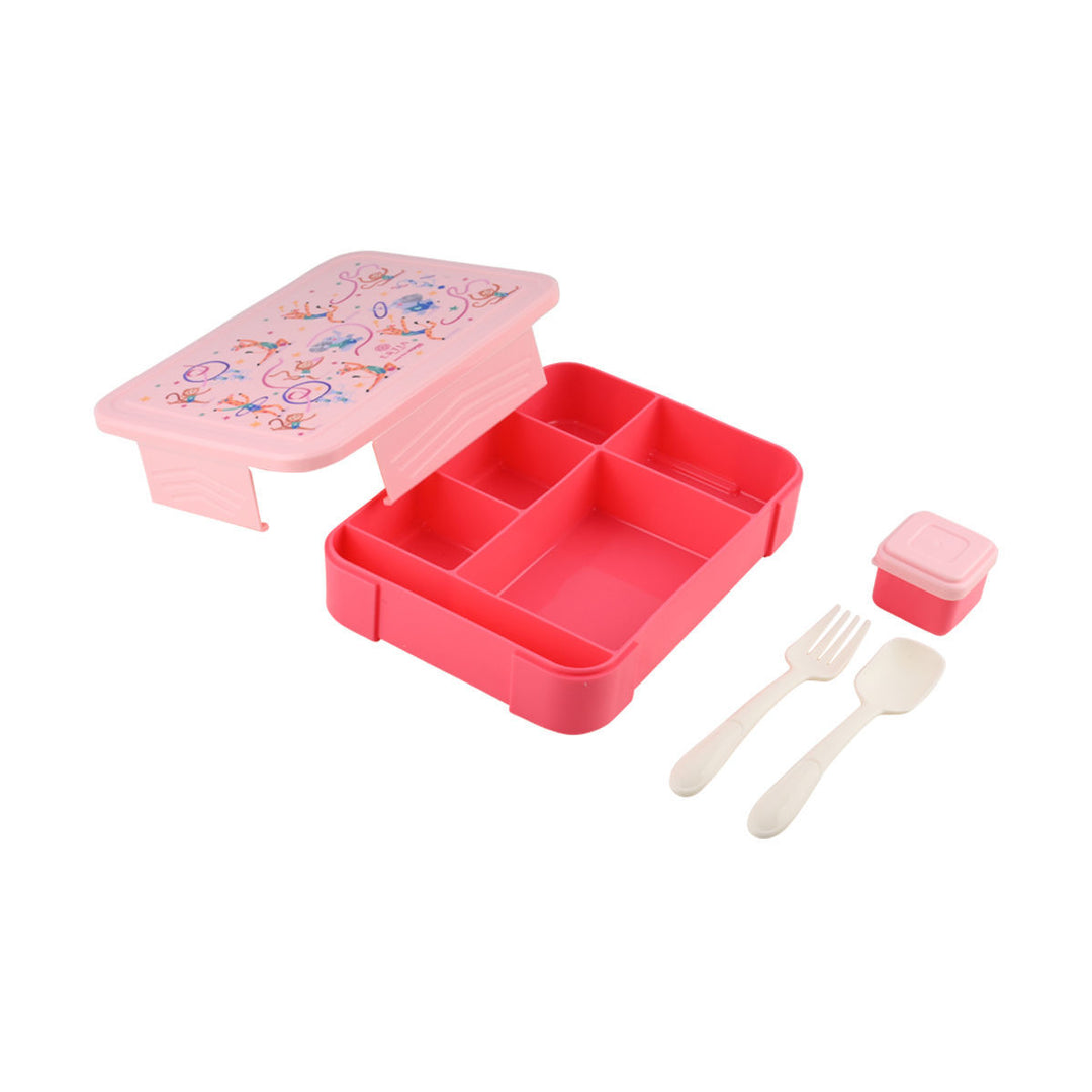 Τάπερ Estia Παιδικό Με 5 Θήκες Κουτάλι Και Πιρούνι 1330ml Ροζ Wild Stunts