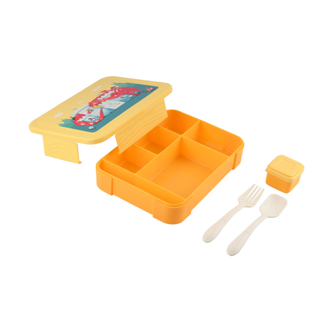 Τάπερ Estia Παιδικό Με 5 Θήκες Κουτάλι Και Πιρούνι 1330ml Κίτρινο Fortress Dragon