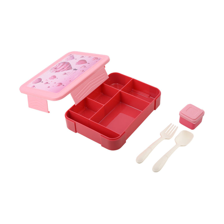 Τάπερ Estia Παιδικό Με 5 Θήκες Κουτάλι Και Πιρούνι 1330ml Ροζ Love Ascend