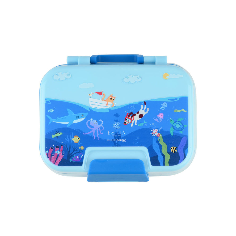 Τάπερ Estia Παιδικό 2 Επιπέδων Με Κουτάλι Και Πιρούνι 1030ml Μπλε Ocean Play