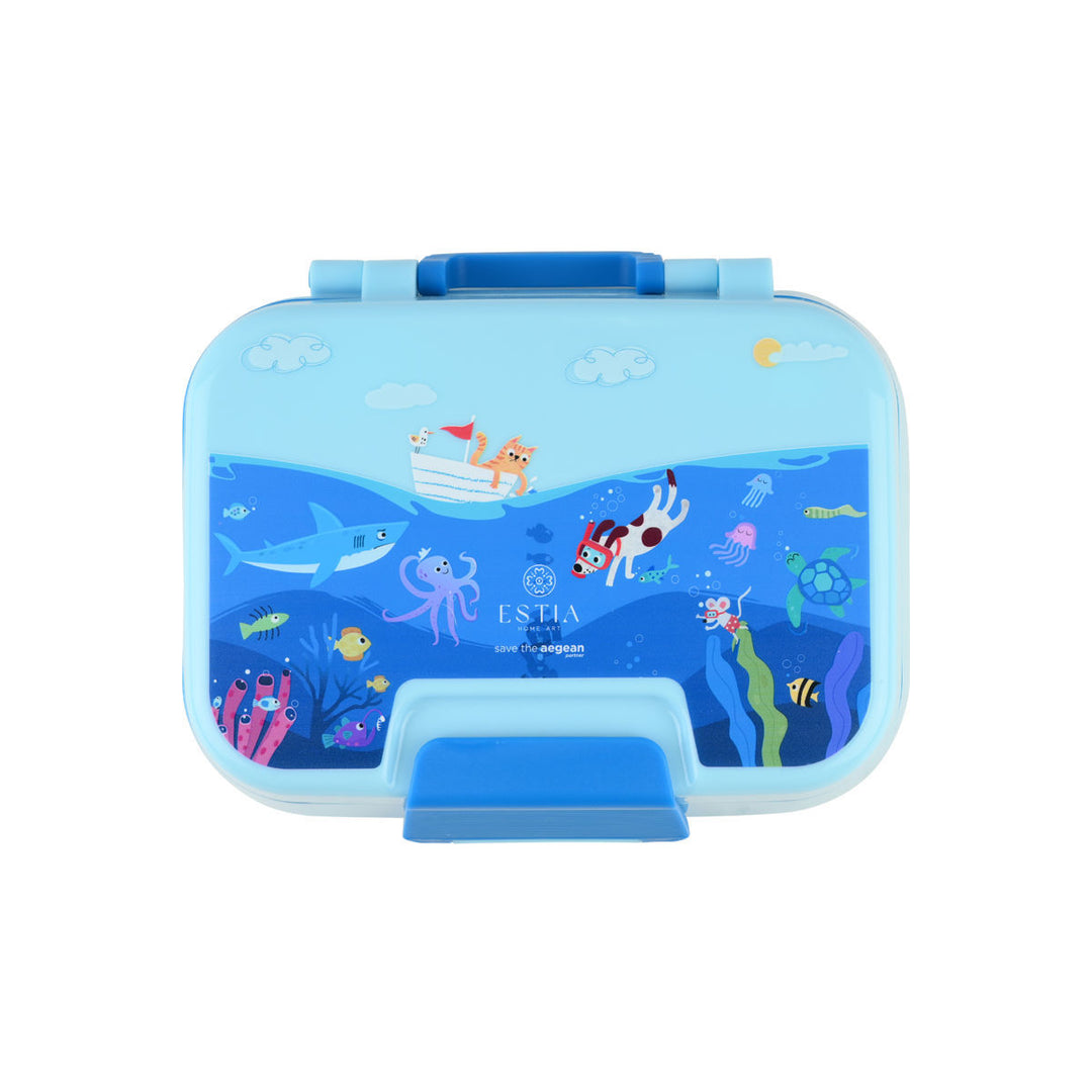 Τάπερ Estia Παιδικό 2 Επιπέδων Με Κουτάλι Και Πιρούνι 1030ml Μπλε Ocean Play