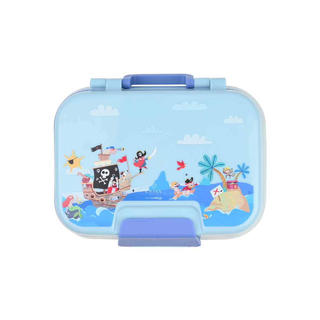 Τάπερ Estia Παιδικό 2 Επιπέδων Με Κουτάλι Και Πιρούνι 1030ml Μπλε Treasure Quest