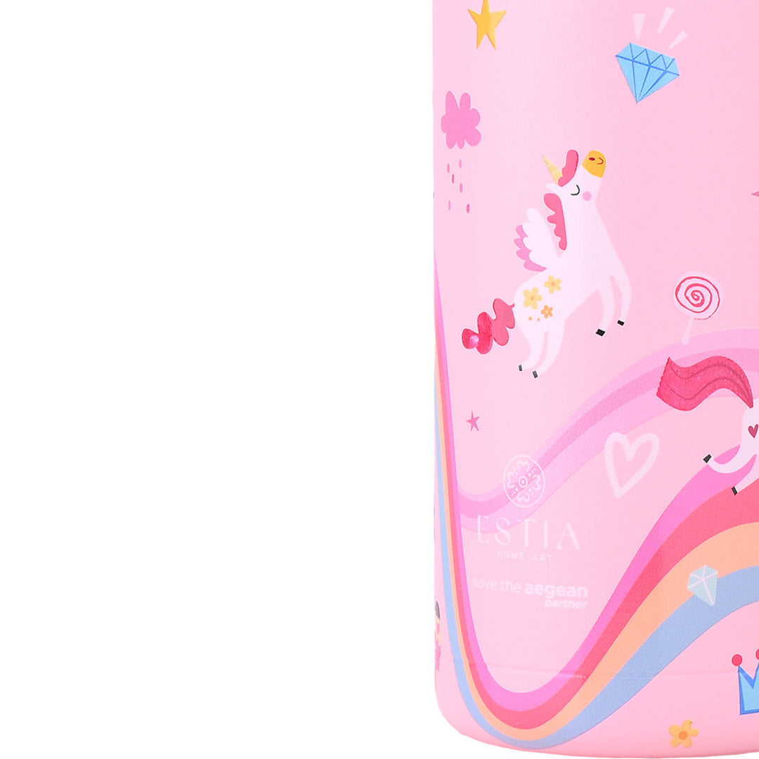 Estia Θερμός Παιδικό Με Λαβές Και Καλαμάκι 350ml Ροζ Rainbow Dreams