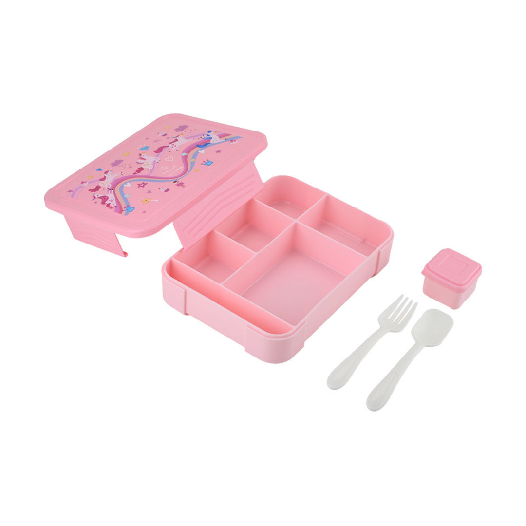 Τάπερ Estia Παιδικό Με 5 Θήκες Κουτάλι Και Πιρούνι 1330ml Ροζ Rainbow Dreams