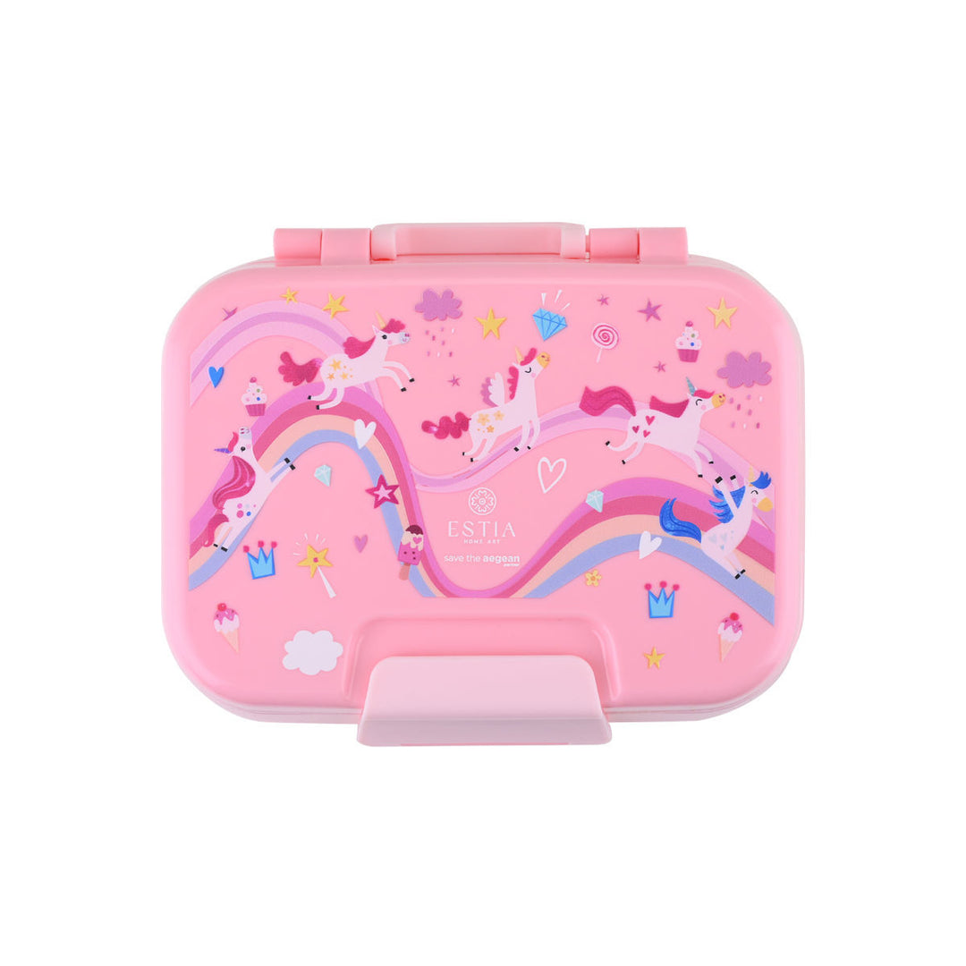 Τάπερ Estia Παιδικό 2 Επιπέδων Με Κουτάλι Και Πιρούνι 1030ml Ροζ Rainbow Dreams