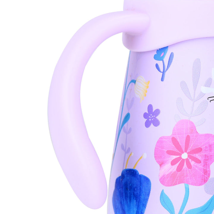 Estia Θερμός Παιδικό Με Λαβές Και Καλαμάκι 300ml Μωβ Με Λουλούδια Fairy Tales