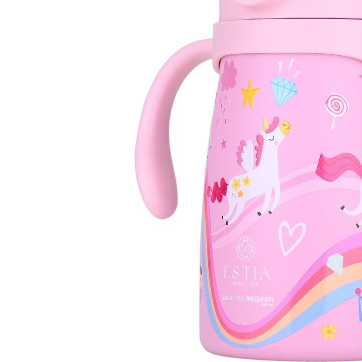 Estia Θερμός Παιδικό Με Λαβές Και Καλαμάκι 300ml Ροζ Με Ουράνιο Τόξο & Unicorns Rainbow Dreams