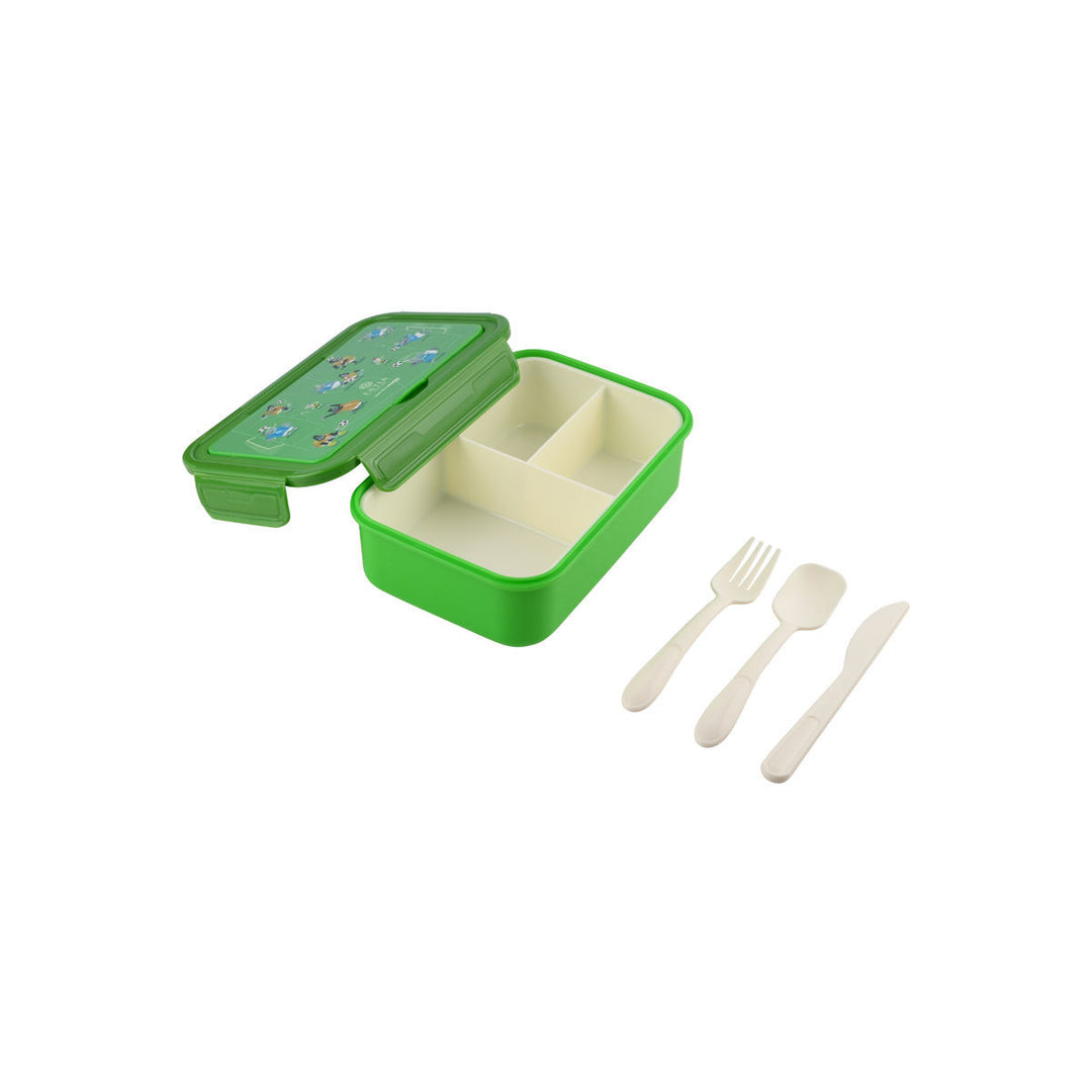 Τάπερ Estia Παιδικό Με 3 Θήκες Κουτάλι Πιρούνι Μαχαίρι 1400ml Πράσινο Jungle Kick