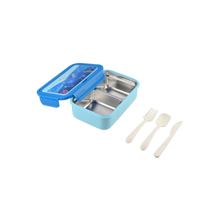 Τάπερ Estia Παιδικό Ανοξείδωτο 2 Θήκες Κουτάλι Πιρούνι Μαχαίρι 900ml Μπλε Ocean Play