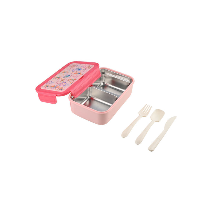 Τάπερ Estia Παιδικό Ανοξείδωτο 2 Θήκες Κουτάλι Πιρούνι Μαχαίρι 900ml Ροζ Wild Stunts