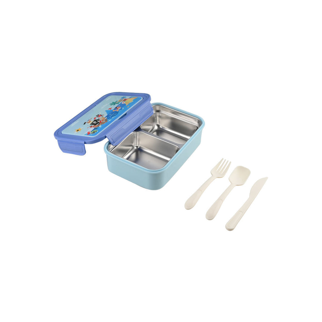 Τάπερ Estia Παιδικό Ανοξείδωτο 2 Θήκες Κουτάλι Πιρούνι Μαχαίρι 900ml Μπλε Treasure Quest