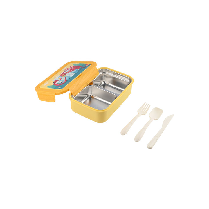 Τάπερ Estia Παιδικό Ανοξείδωτο 2 Θήκες Κουτάλι Πιρούνι Μαχαίρι 900ml Κίτρινο Fortress Dragon