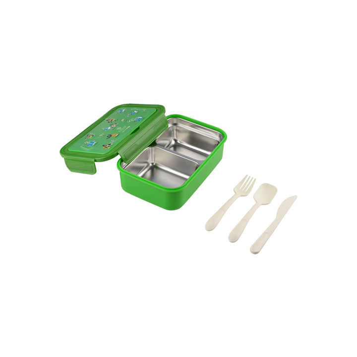Τάπερ Estia Παιδικό Ανοξείδωτο 2 Θήκες Κουτάλι Πιρούνι Μαχαίρι 900ml Πράσινο Jungle Kick