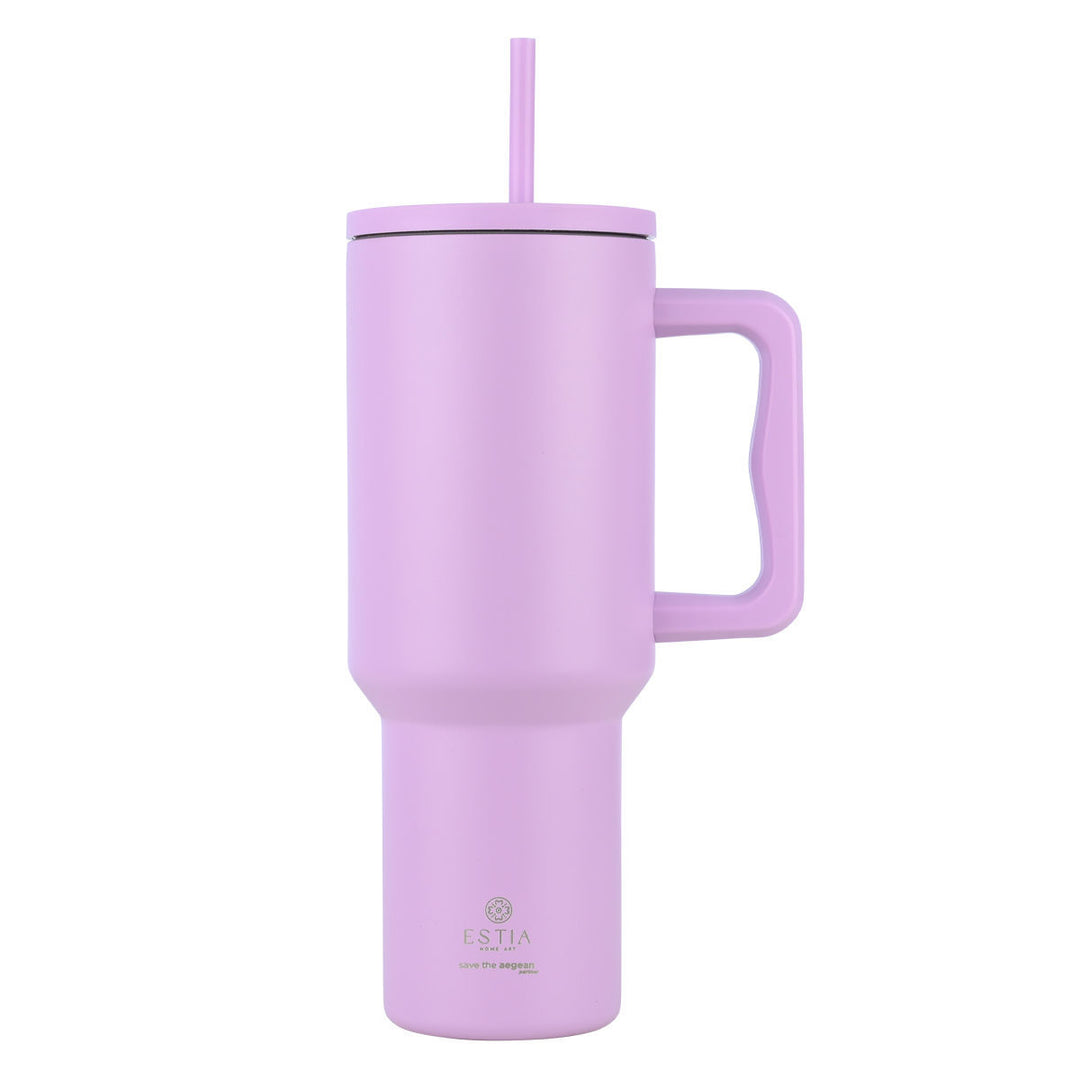Estia Ποτήρι Θερμός Με Καλαμάκι & Χερούλι Save The Aegean Μωβ Lavender Purple Straw Tumbler