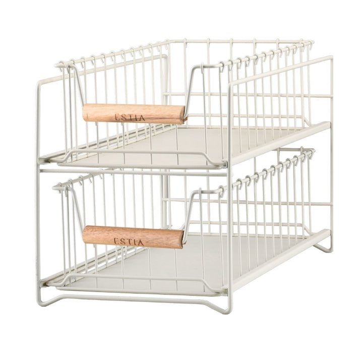 Καλάθι Οργάνωσης 2 Επιπέδων Συρταρωτό Μεταλλικό Ivory Estia