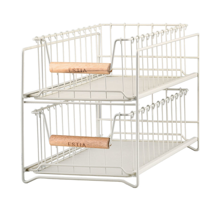 Καλάθι Οργάνωσης 2 Επιπέδων Συρταρωτό Μεταλλικό Ivory Estia