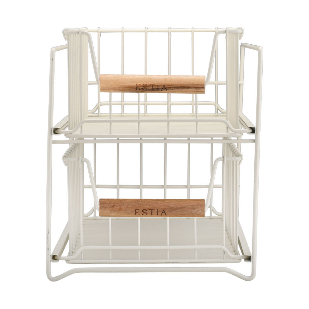 Καλάθι Οργάνωσης 2 Επιπέδων Συρταρωτό Μεταλλικό Ivory Estia