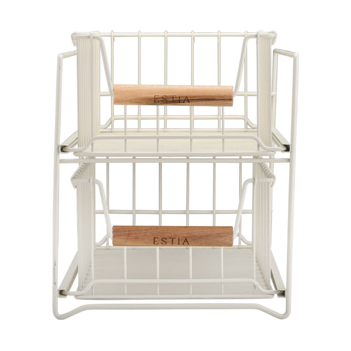 Καλάθι Οργάνωσης 2 Επιπέδων Συρταρωτό Μεταλλικό Ivory Estia