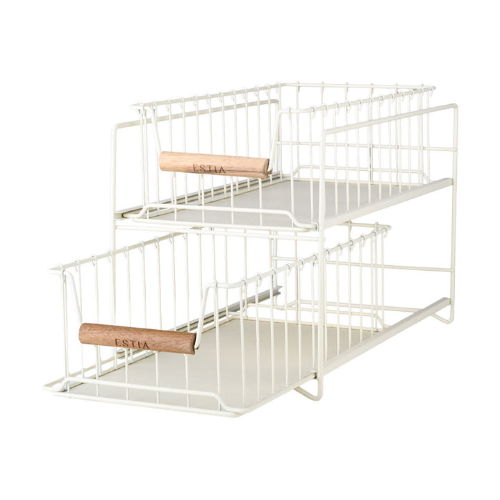 Καλάθι Οργάνωσης 2 Επιπέδων Συρταρωτό Μεταλλικό Ivory Estia