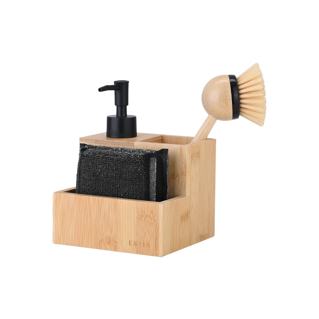 Δοχείο Για Υγρό Πιάτων Bamboo Με Σφουγγάρι Και Βούρτσα Estia 12,5X10,8X13,1cm