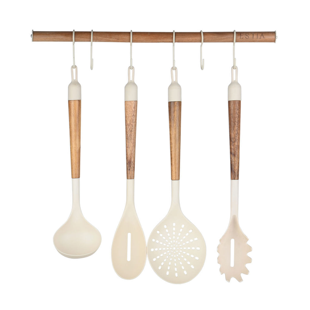 Κρεμάστρα Κουζίνας Επιτοίχια Με 6 Γάντζους Ξύλινη Allure Estia